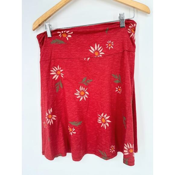 Toad & Co Chaka Skirt Sz M Organic Cotton Blend Red Floral Poppy Beachy Boho - Picture 3 of 6